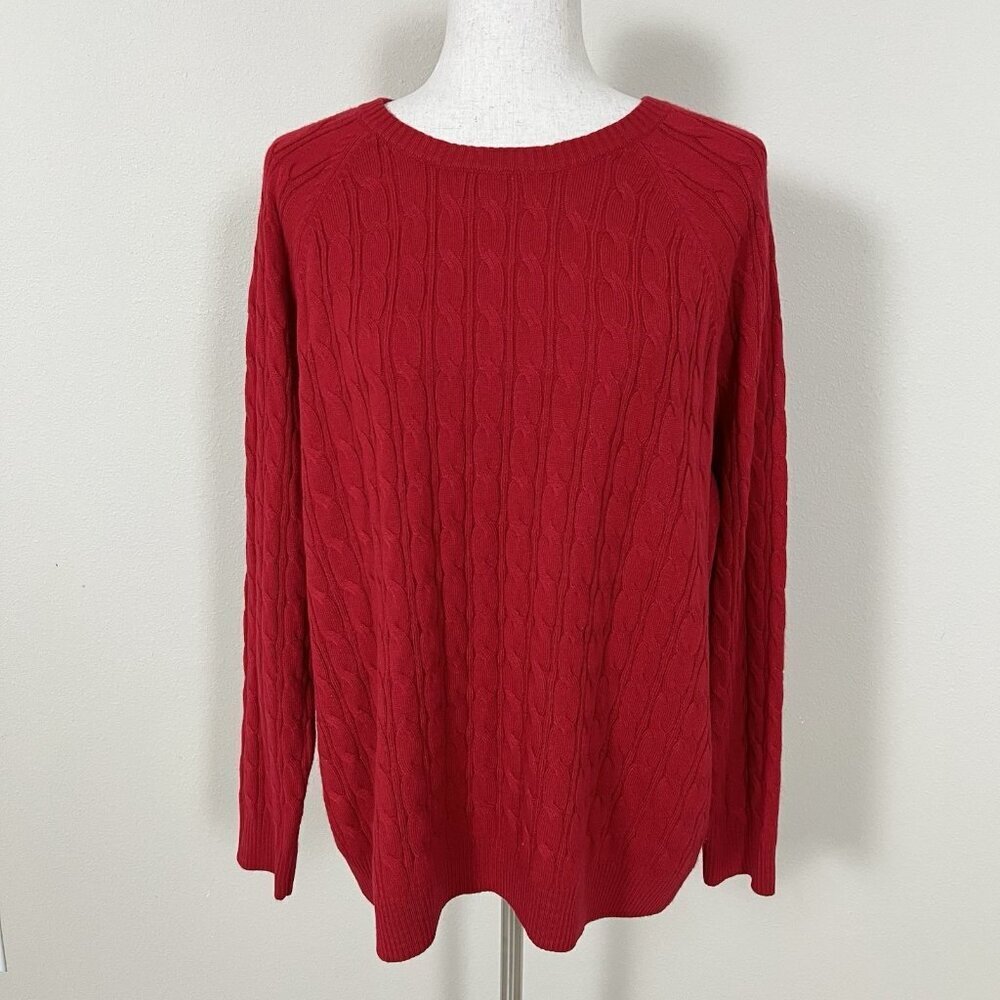 Red Cable Knit Sweater Womens Size 1X Soft Cozy Christmas Holiday Croft & Barrow - Picture 2 of 14